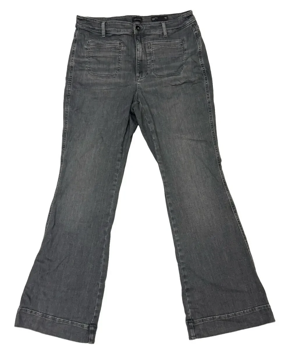 J.Jill Jeans High Rise Flare Gray Wash Patch Pocket Wide Leg Denim Size 12